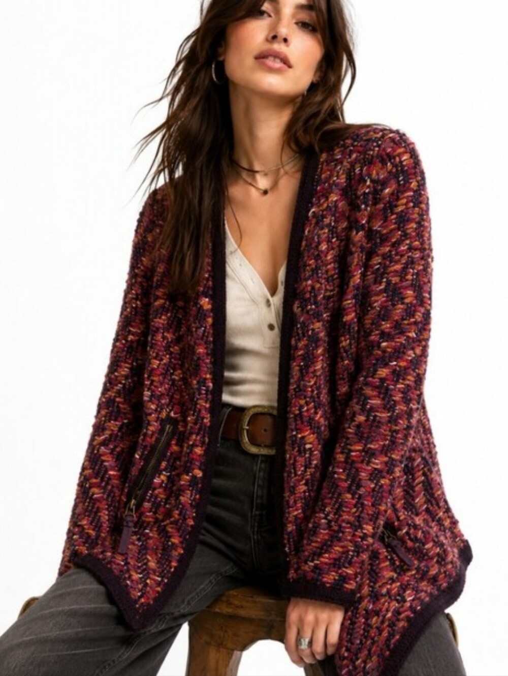 Anthropologie Moth Keavy Multicolor Wool Mohair Knit Cardigan Small